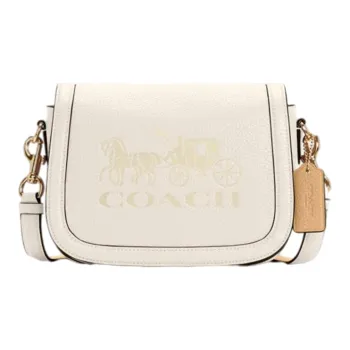 COACH Leather Flap Bag Saddle Bag Shoulder Bag Crossbody Bag Small Size Women's White