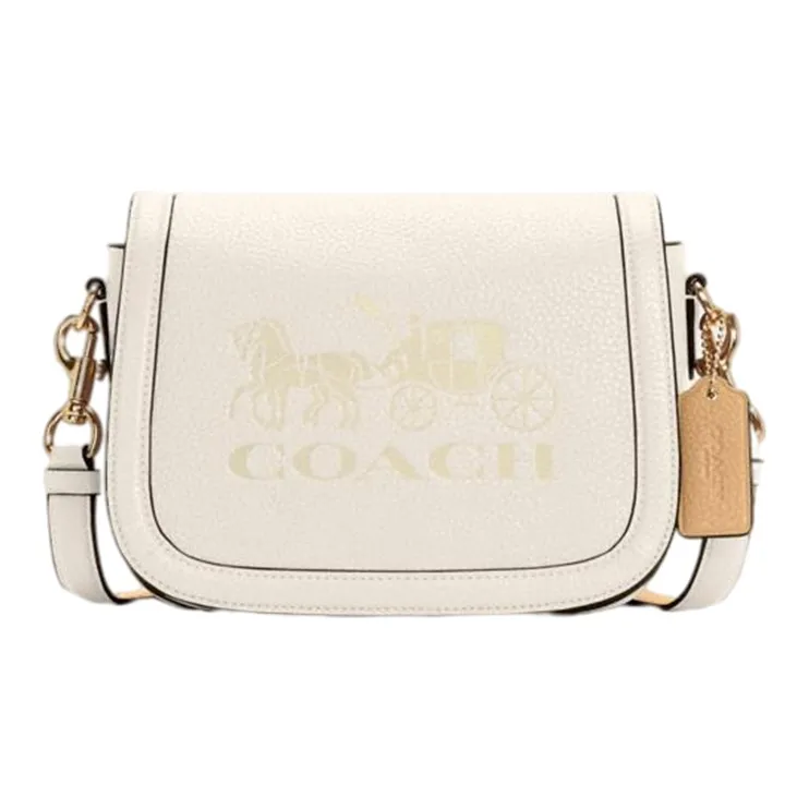 COACH Leather Flap Bag Saddle Bag Shoulder Bag Crossbody Bag Small Size Women's White-0