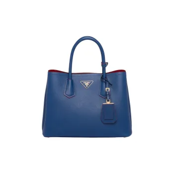 PRADA Double Leather Handbag Women's Blue