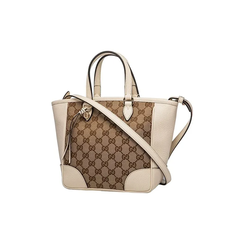 GUCCI Canvas With Leather Tote Shoulder Bag Crossbody Bag Handbag Small Size Women's Ebony/White-2