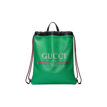 GUCCI Leather Drawstring Backpack Women's Green