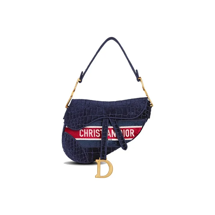 DIOR Saddle Velvet One Shoulder Handbags Women's Blue-0
