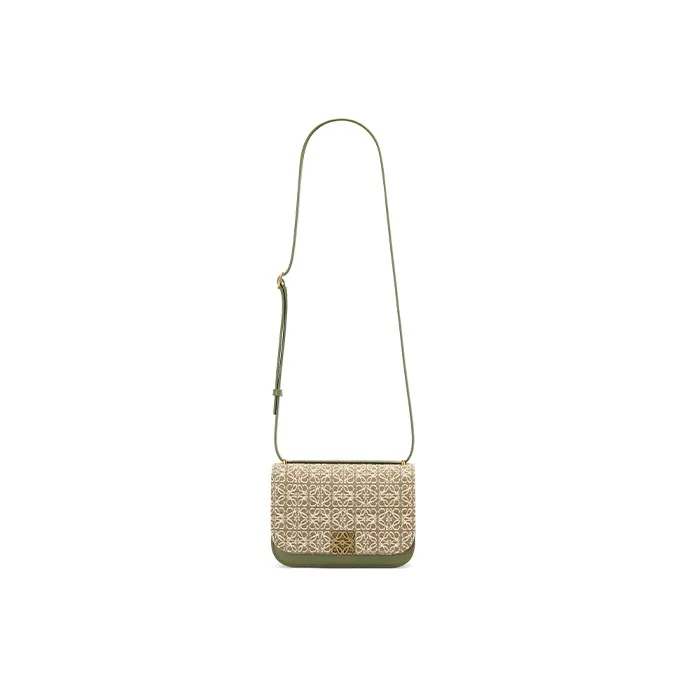 LOEWE Goya Jacquard Fabric With Calfskin One Shoulder Handbag Crossbody Bag Small Size Women's Green/Avocado Green-4