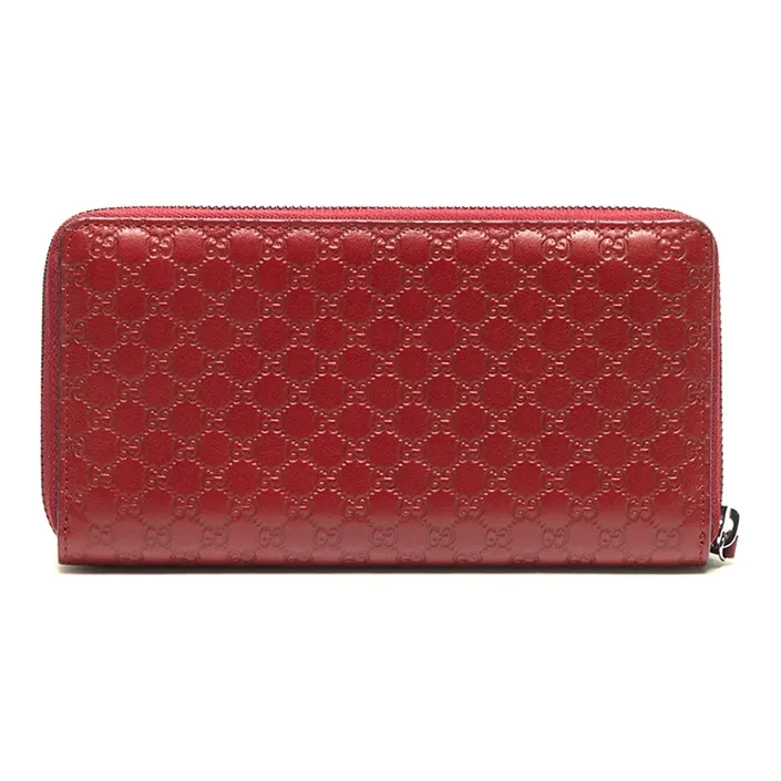 GUCCI Cow Leather Long Zip Closure Wallet Women's Red-1