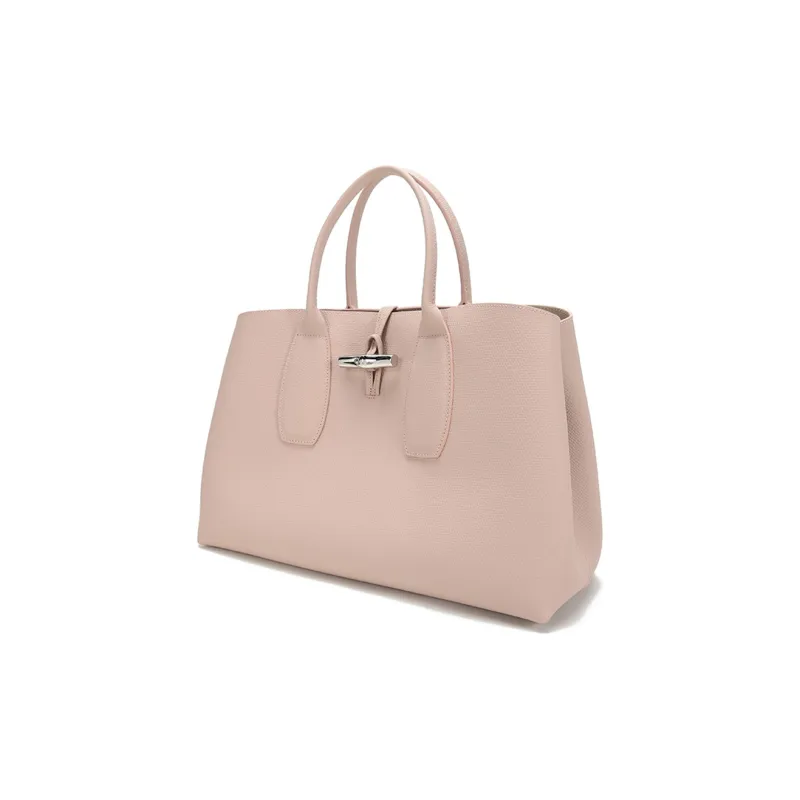 LONGCHAMP Roseau Cow Leather Handbag Large Size Women's Soft Pink-1