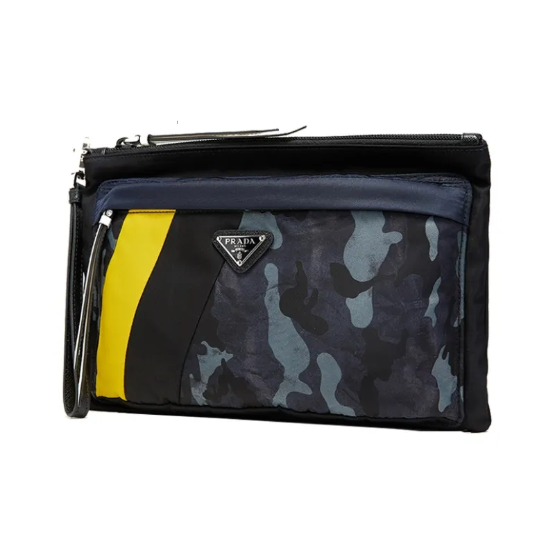 PRADA Nylon, Calfskin Toiletry Bag Men's Black Yellow-1