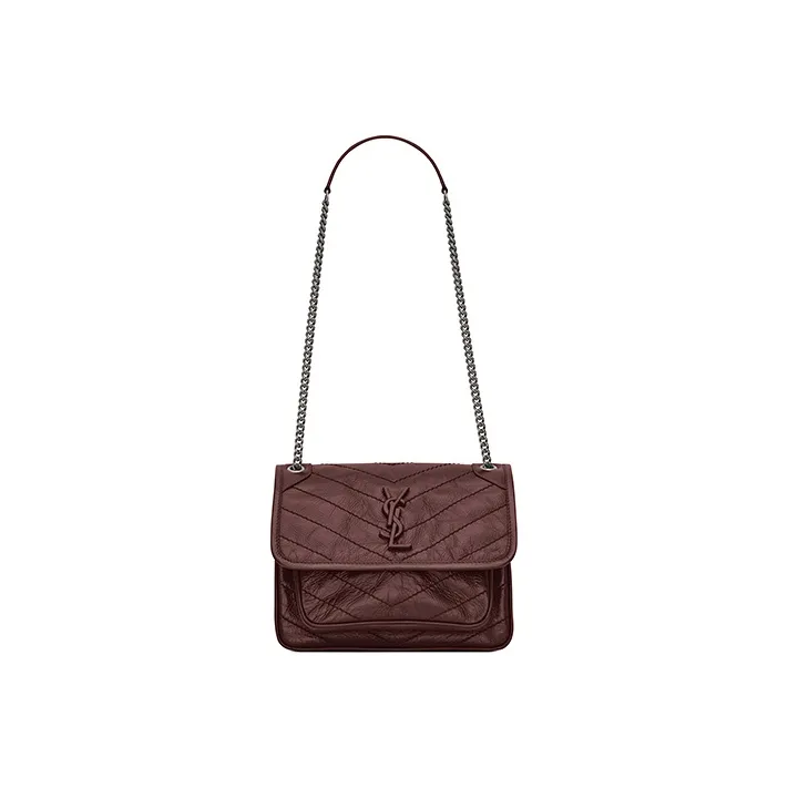 SAINT LAURENT Leather Hobo Bag Chain Crossbody Bag Shoulder Bag Women's Dark Red-1