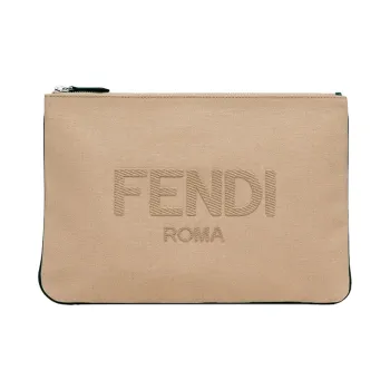 FENDI Cotton Canvas Bag Clutch Men's Beige