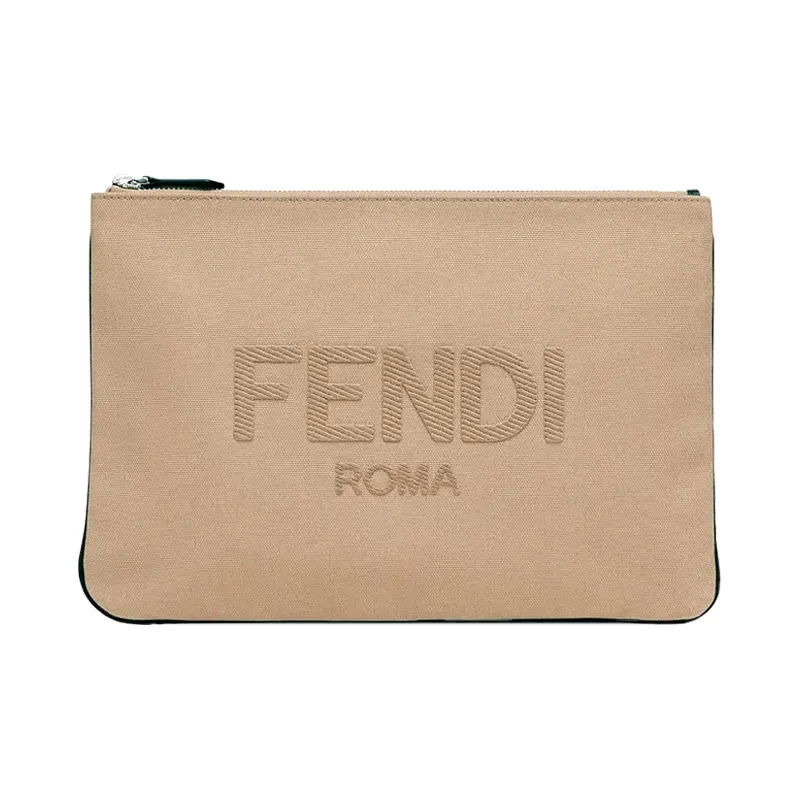 FENDI Cotton Canvas Bag Clutch Men's Beige-0