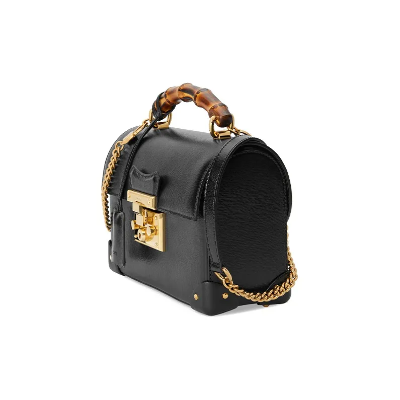 GUCCI Padlock Leather Box Bag Lock Bag Crossbody Bag Shoulder Bag Handbag Small Size Women's Black-1