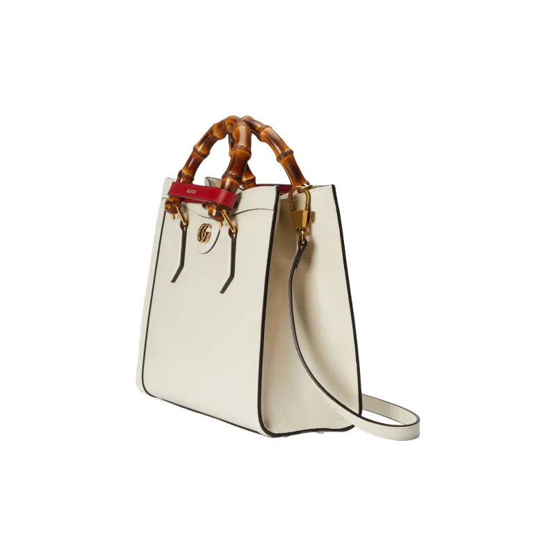 GUCCI Diana Leather Tote Bag, Shopping Bag, Handbag, Shoulder Bag, Crossbody Bag Trumpets Unisex Ecru-6