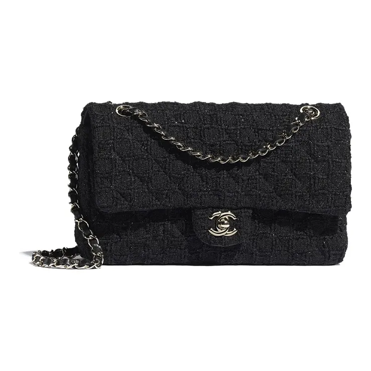 CHANEL Classic Flap CF Tweed Shoulder Bag, Crossbody Bag Mini Women's Black-0