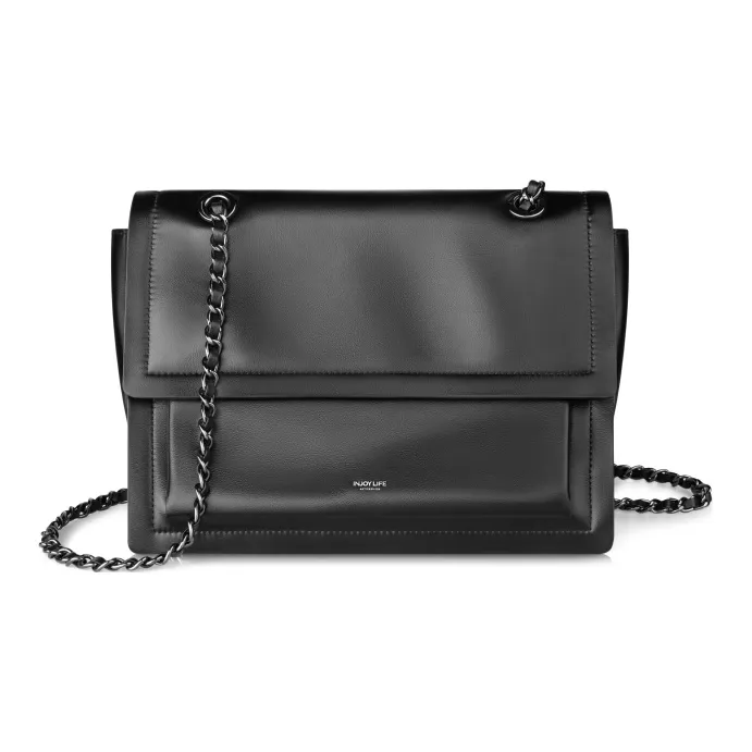 INJOYLIFE Cow Leather Hobo Bag Biker Messenger Bag Shoulder Bag Medium Size Women's Black-1