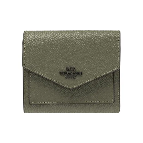 COACH Wallet Leather Money Clip Card Holder Zero Wallet Mini Women's Green