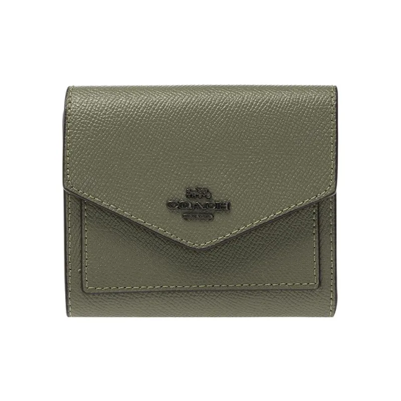 COACH Leather Wallet, Card Holder, Coin Purse Mini Women's Green-0