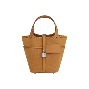 HERMES Picotin Lock Cow Leather Canvas Bag Handbags 18 Women's Sand Yellow/Sesame Color