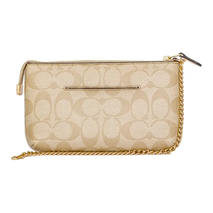COACH Wristlet Canvas With Leather Pochette Crossbody Bag, Wristlet Handbag, Clutch Tubas Women's Khaki-3