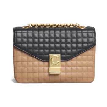 CELINE Leather Tofu Bag Shoulder Bag Crossbody Bag Small Size Women's Brown Black