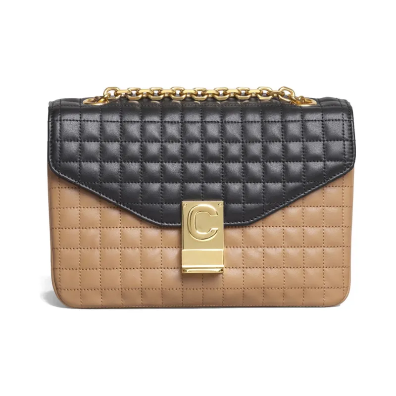 CELINE Leather Tofu Bag Shoulder Bag Crossbody Bag Small Size Women's Brown Black-0