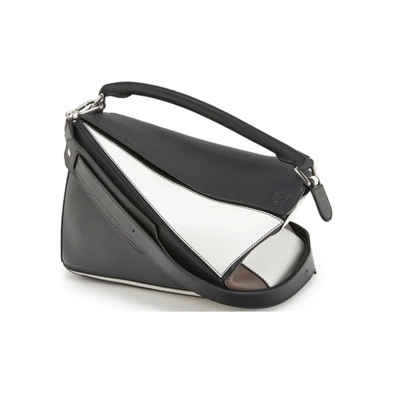 LOEWE Puzzle Cow Leather Shoulder Bag Women's Black Tan Multicolor-3