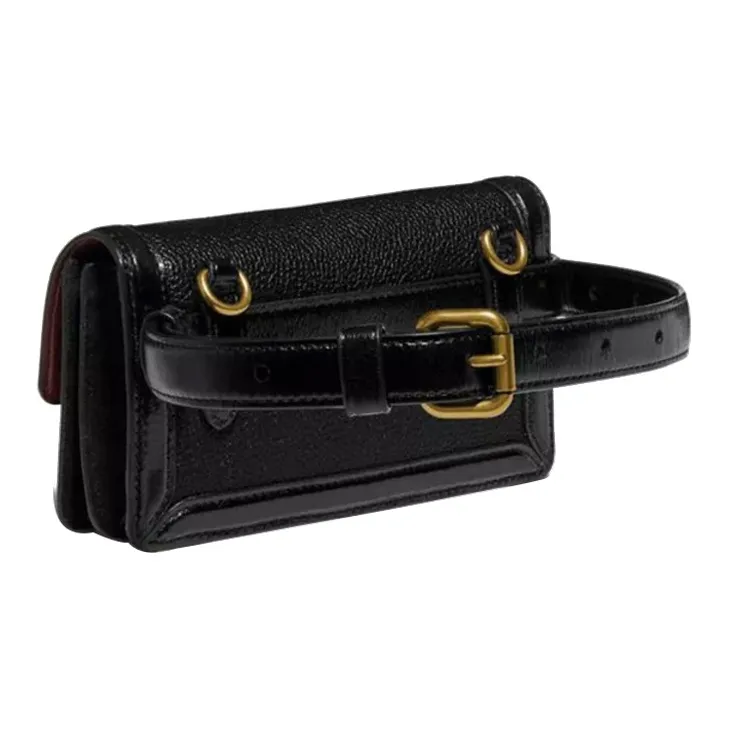 COACH Riley Litchi Grain Leather Trunk Bag, Clutch, Shoulder Bag, Fanny Pack, Crossbody Bag Trumpets Women's Black-1
