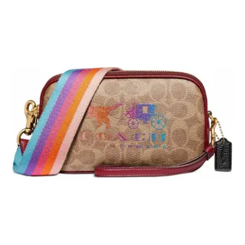 COACH Sadie Coated Canvas With Leather Shoulder Bag Crossbody Bag Small Size Women's Khaki