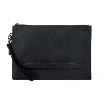 COACH Pouch Leather Clutch Large Size Men's Black
