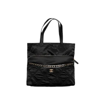 CHANEL Satin Tote Bag, Shopping Bag, Clutch, One Shoulder Handbag Tubas Unisex Black