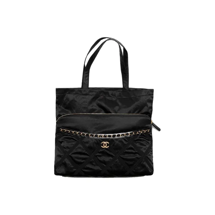 CHANEL Satin Tote Bag, Shopping Bag, Clutch, One Shoulder Handbag Tubas Unisex Black-0