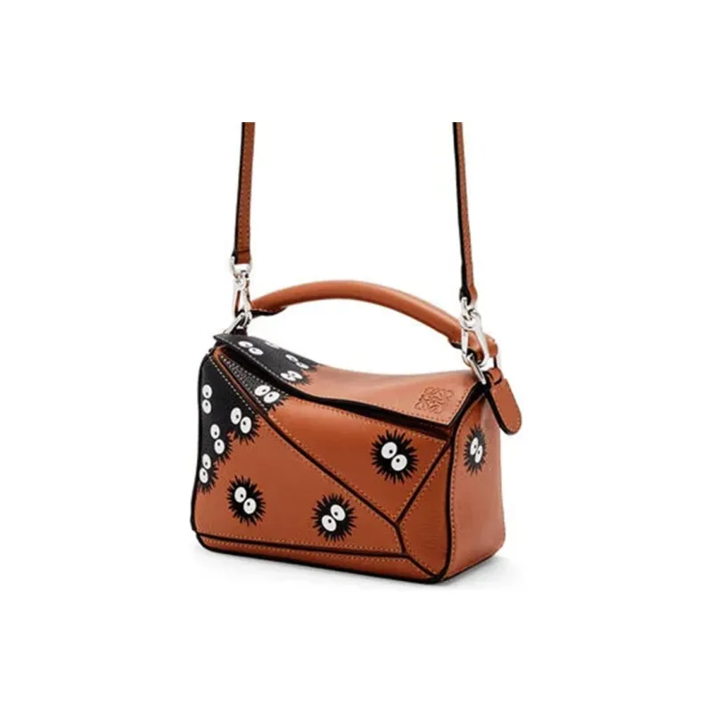 LOEWE X Dragon Cat Collaboration Puzzle Calfskin Handbag Shoulder Bag Crossbody Bag Women's Tan/Black-2