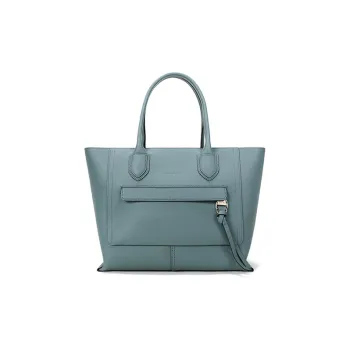 LONGCHAMP Le Pliage Cow Leather Portable Laptop Bag Shoulder Bag Women's Gray Blue
