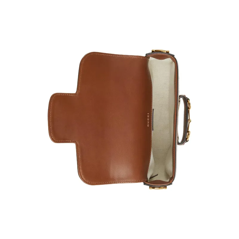 GUCCI Horsebit 1955 Canvas Bag, Handbag, Shoulder Bag Women's Ebony & Brown-4