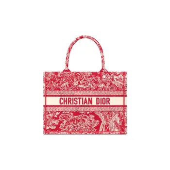 DIOR Fabric Tote Bag Shopping Bag Shoulder Bag Handbag Medium Size Women's Overripe Red