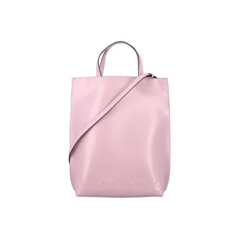 GANNI Recycled Leather Tote Crossbody One Shoulder Handbag Women's Pink