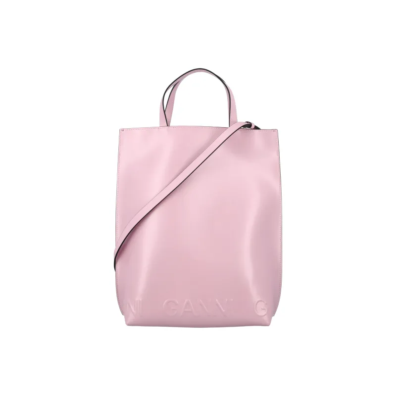 GANNI Recycled Leather Tote Crossbody One Shoulder Handbag Women's Pink-0