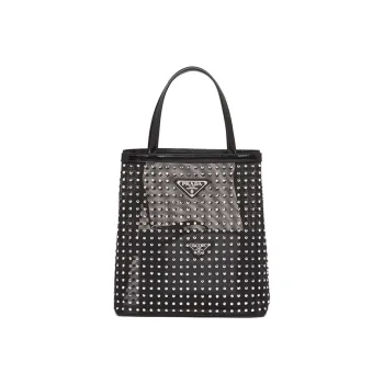 PRADA Fabric Leather Tote Bag Shopping Bag Combo Bag Handbag Small Size Women's Black