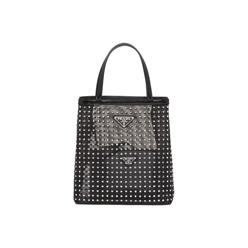 PRADA Fabric Leather Tote Bag Shopping Bag Combo Bag Handbag Small Size Women's Black-0