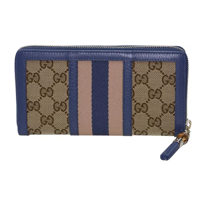 GUCCI Canvas With Leather Wallet Women's Blue-1