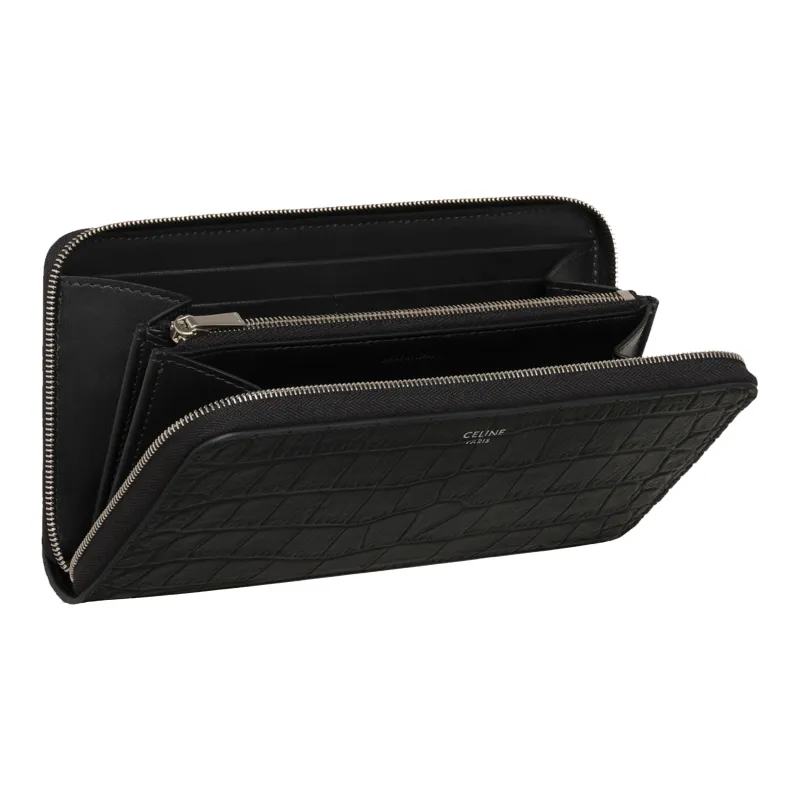 CELINE Calfskin Clutches Wallets Large Size Men's Black-3