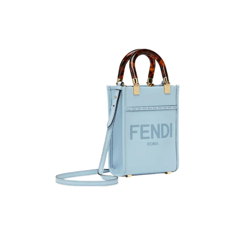 FENDI Sunshine Cow Leather Tote Bag, Shopping Bag, Shoulder Bag, Crossbody Bag, Handbag Mini Women's Light Blue-2
