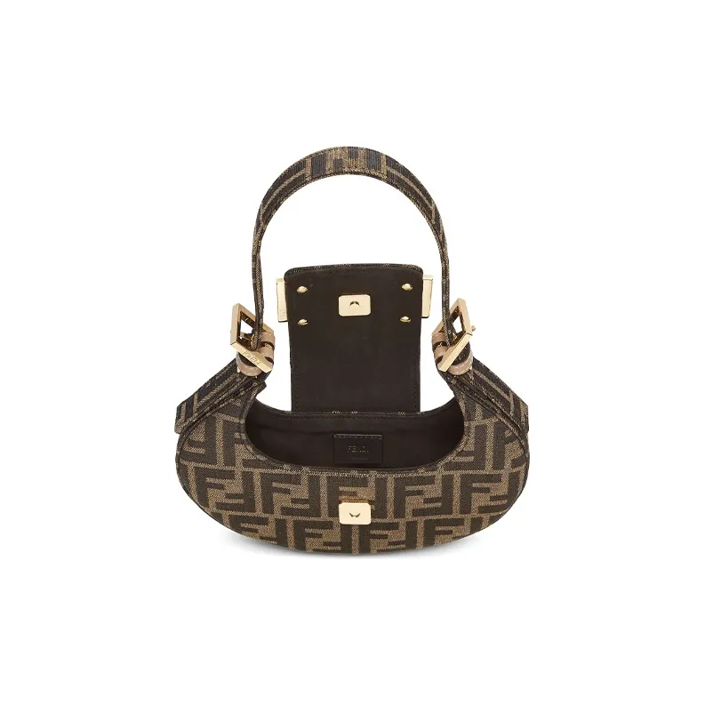 FENDI Cookie With Cow Leather And Snake Skin Cookie Bag Ox Horn Crescent Bag Shoulder Bag, Handbag Mini Women's Brown-7