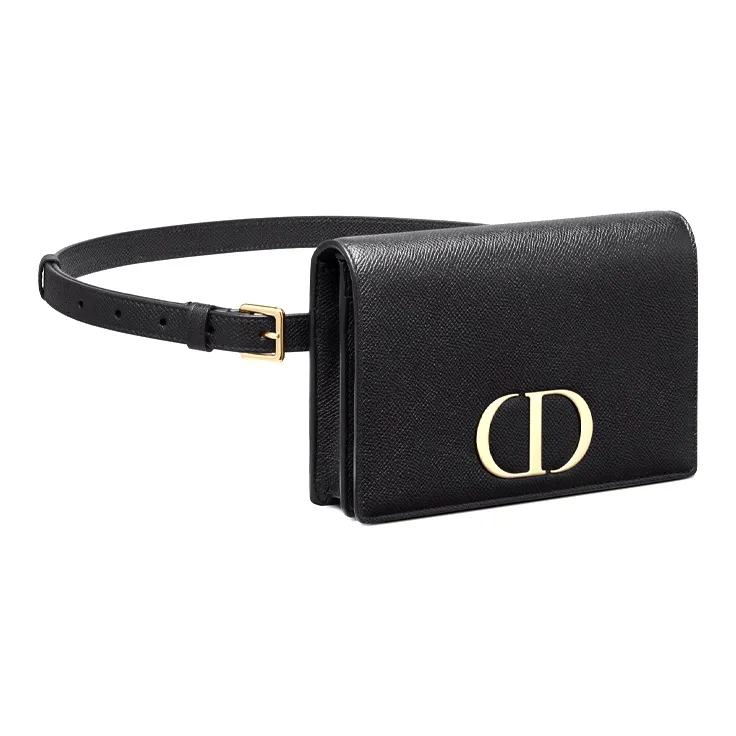 DIOR 30 Montaigne Cow Leather One Shoulder Crossbody Clutch Fanny Pack Women's Black-1