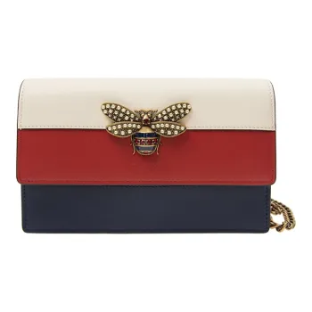GUCCI Queen Margaret Leather Crossbody Bag, Shoulder Bag Women's White Red Blue Stripes