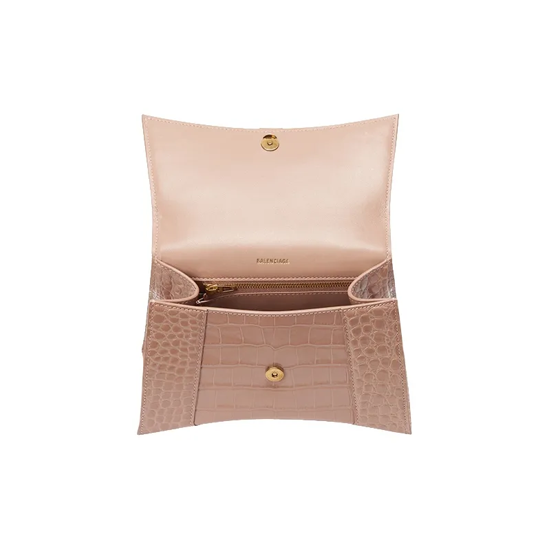 Balenciaga Hourglass Top Handle Bag Small Crocodile Embossed Beige-4
