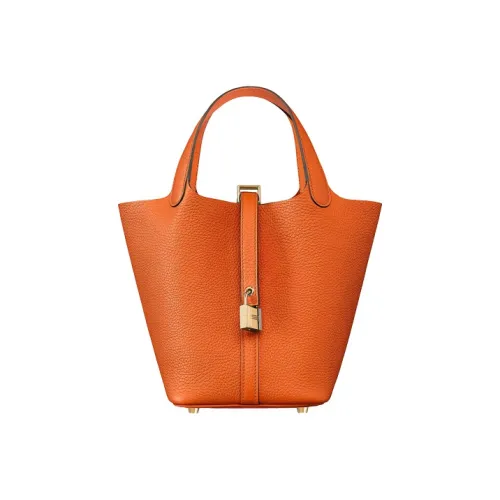HERMES Picotin Lock Clemence Bullock Leather Basket Bag Handbag Bucket Bag 18 Women's 9J Feu Flame Orange