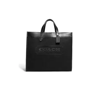 COACH Field Canvas With Leather Tote Bag, Shopping Bag, Handbag, Crossbody Bag Large Size Unisex Black