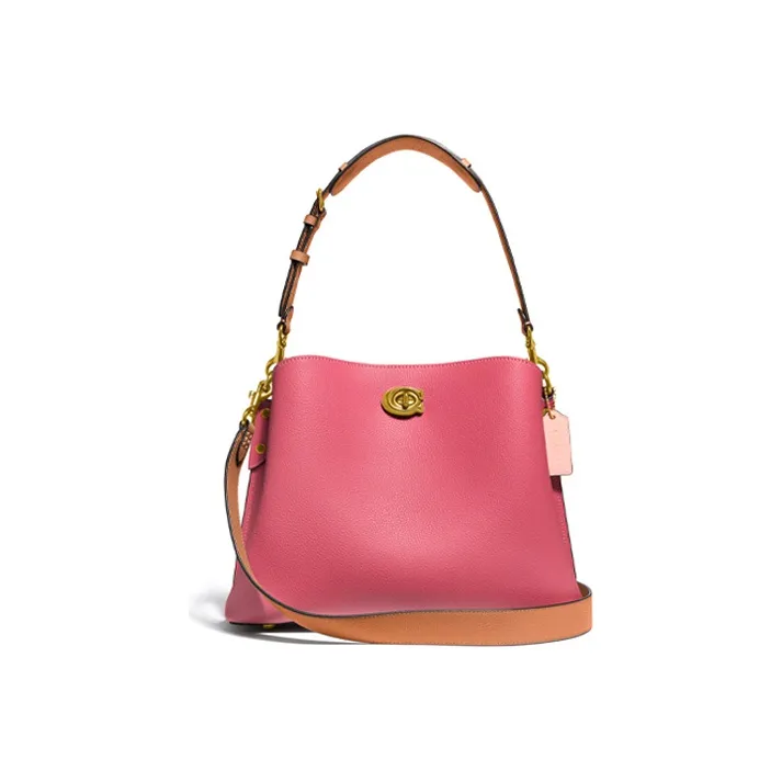 COACH Willow Leather Shoulder Bag, Bucket Bag, Handbag Tubas Women's Pink-0
