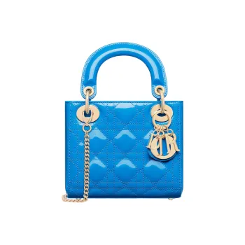 DIOR Lady Dior Patent Leather Cowhide Shoulder Bag Crossbody Bag Handbag Mini Women's Lake Blue
