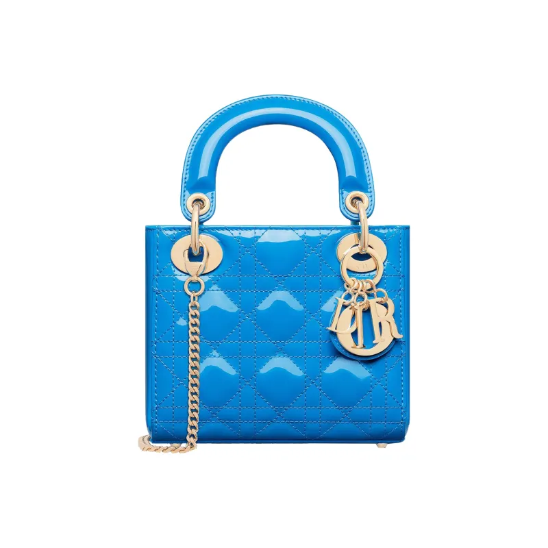 DIOR Lady Dior Patent Leather Cowhide Shoulder Bag Crossbody Bag Handbag Mini Women's Lake Blue-0