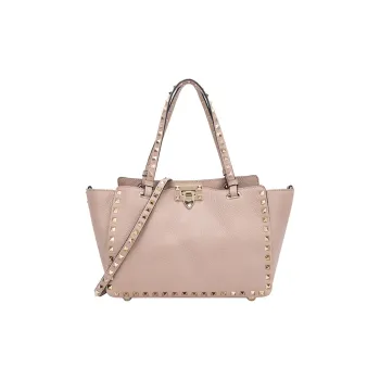 Valentino Rockstud Cow Leather Tote Shoulder Bag Medium Size Women's Pink